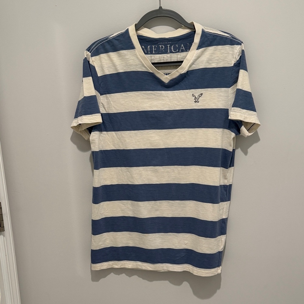 American Eagle Outfitters Navy and Cream Striped Tee